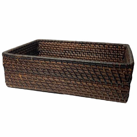VTG Boho Woven Wood Rectangular Basket